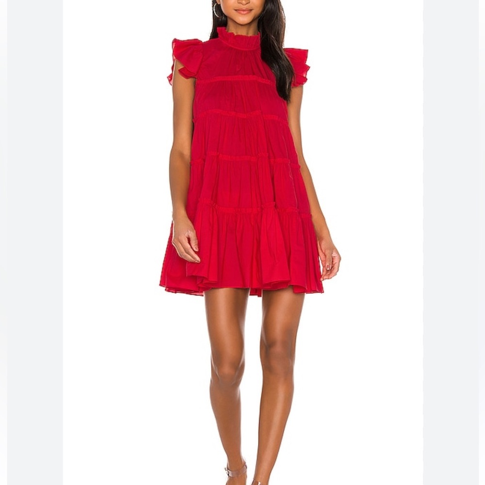 RHODE Tiffany red tiered dress  with Flutter